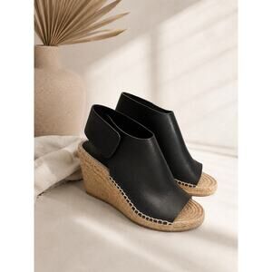 CELINE PARIS Black Leather Wedge Espadrille Sandals Size 37 / US 6.5 Designer
